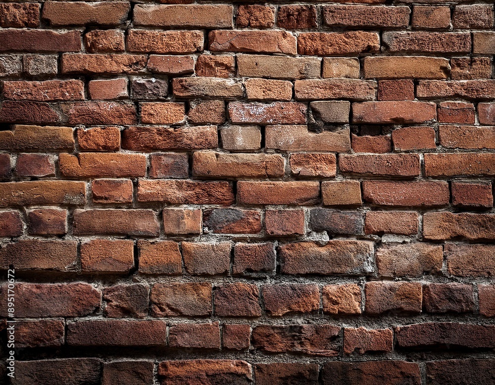 Obraz premium Rough, aged brick wall with weathered textures and natural imperfections.