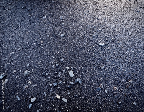 Rough, gritty asphalt with a mix of small stones and pebbles