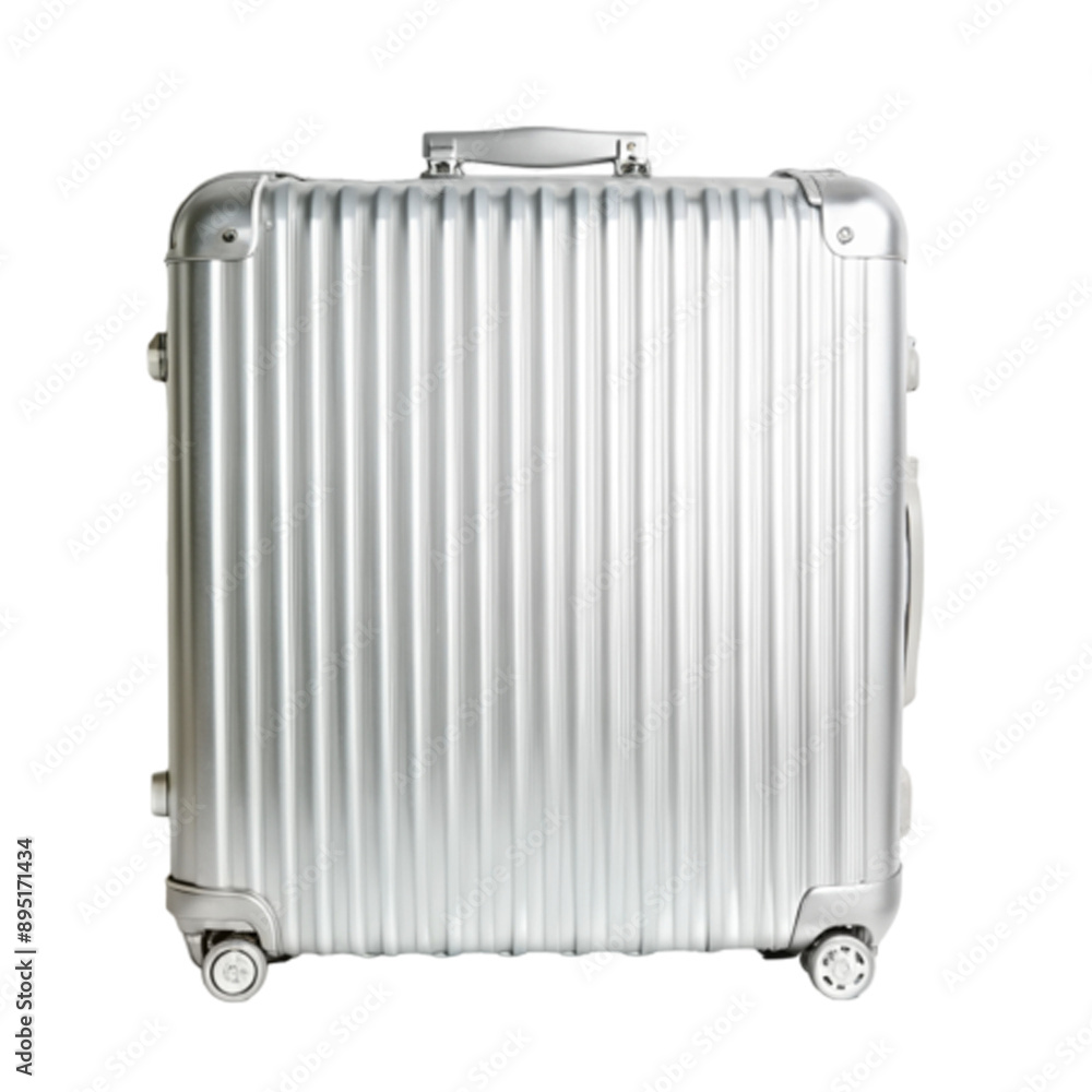 Fototapeta premium Stylish beige travel suitcase wheels