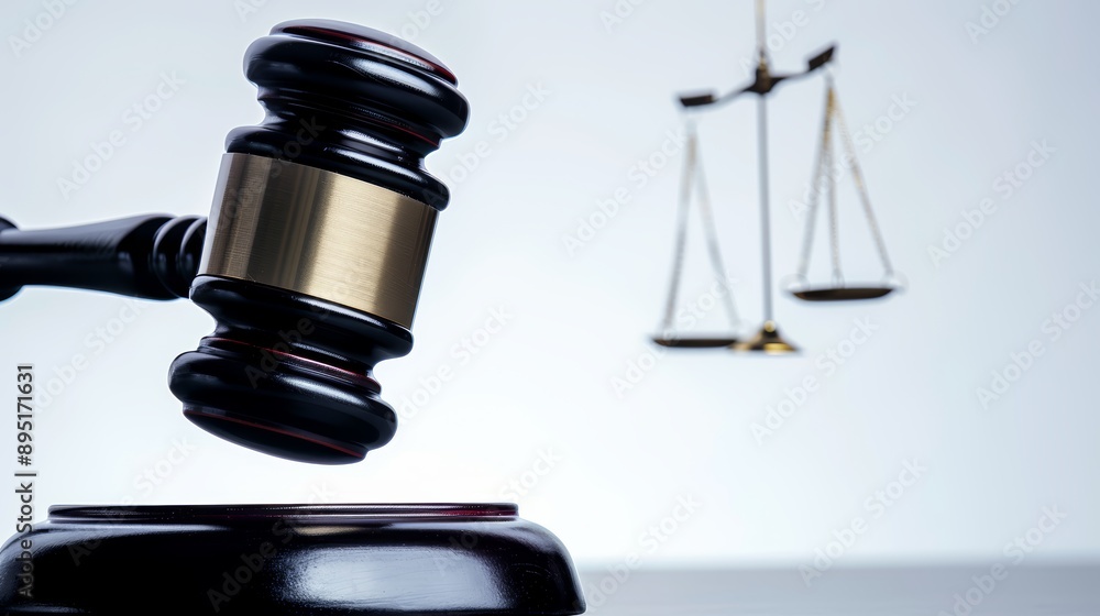A close-up of a gavel with scales of justice in the background, representing law and order in the courtroom setting. A close-up of a gavel with scales of justice in the background, representing law and order in the courtroom setting.