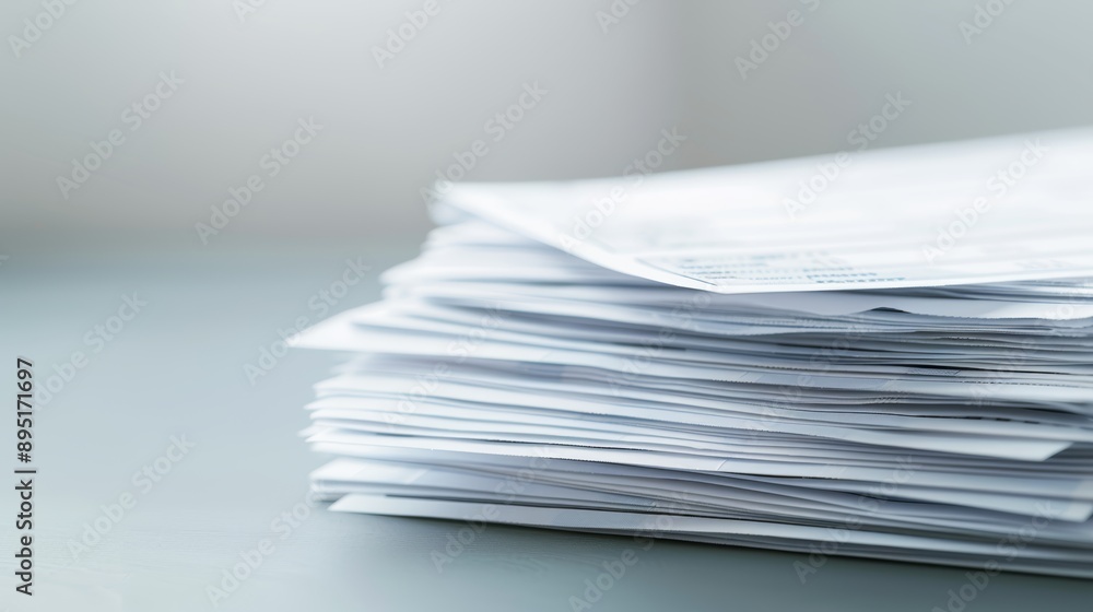 A close-up view of a neatly stacked pile of white papers on a simple surface, ideal for office or paperwork themes. A close-up view of a neatly stacked pile of white papers on a simple surface, ideal for office or paperwork themes.
