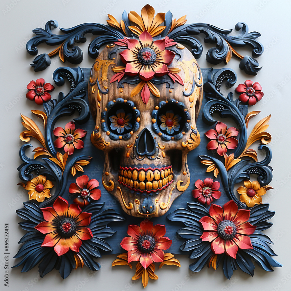 Festive Dia De Muertos Skull on empty background Festive Dia De Muertos Skull on empty background