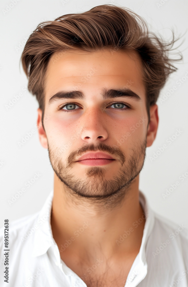 Obraz premium Attraktiver Mann mit Bart und Hemd - Passfoto