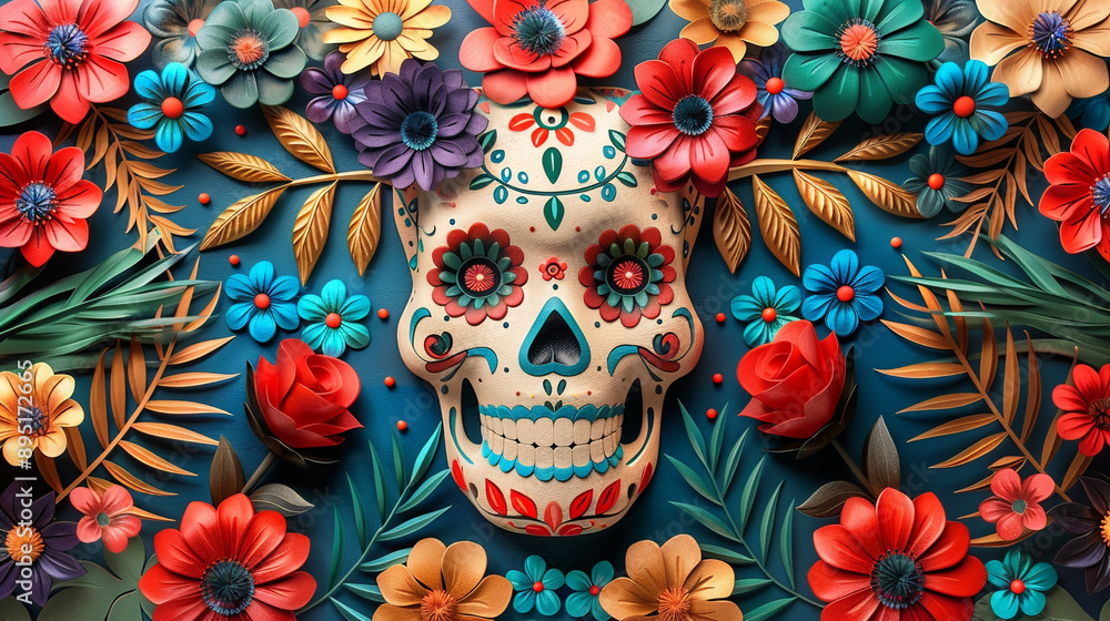 Festive Dia De Muertos Skull on empty background Festive Dia De Muertos Skull on empty background