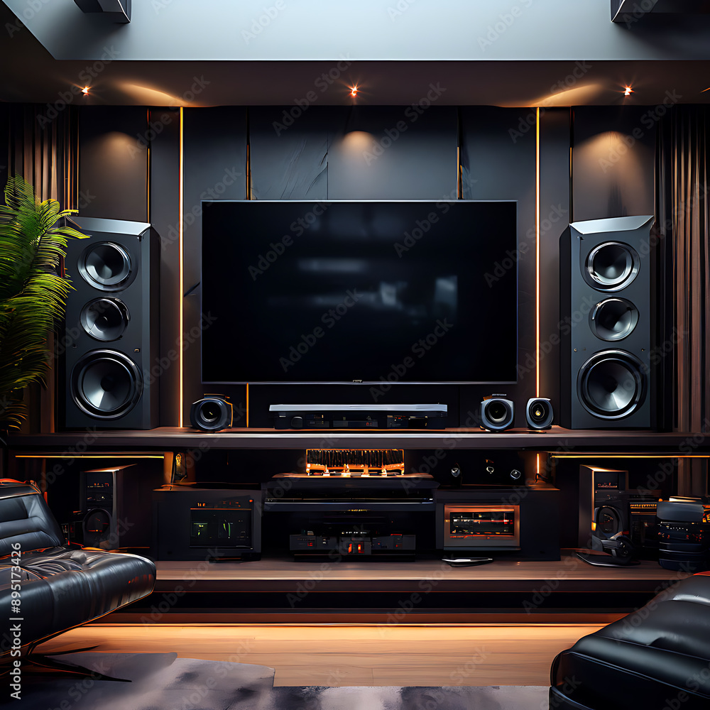 modern dark theme luxury home theatre system tower subwoofer speakers gold black grey modern dark theme luxury home theatre system tower subwoofer speakers gold black grey