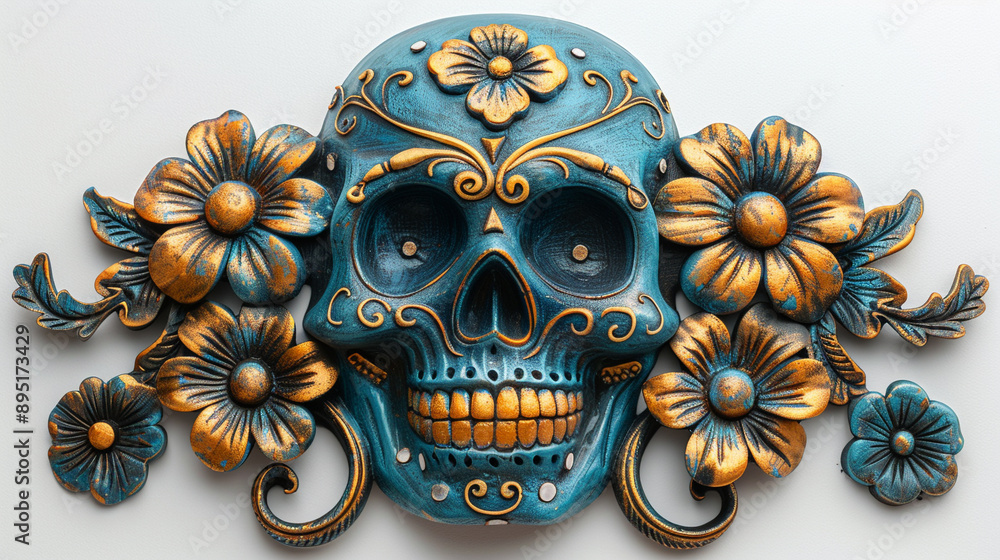 Festive Dia De Muertos Skull on empty background Festive Dia De Muertos Skull on empty background