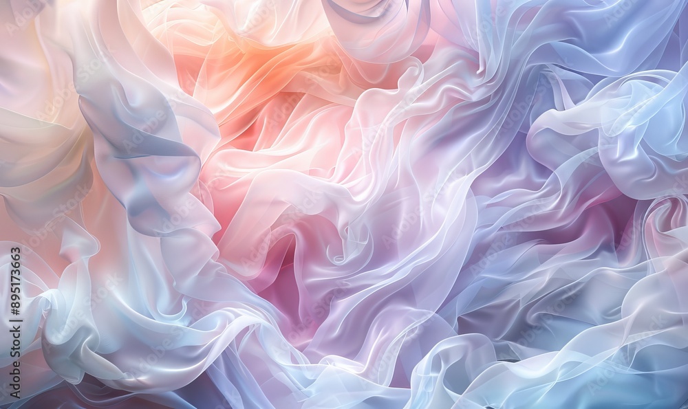 Soft, pastel threads arranged in a dreamy, cloud-like abstract form, evoking a sense of tranquility and lightness Soft, pastel threads arranged in a dreamy, cloud-like abstract form, evoking a sense of tranquility and lightness