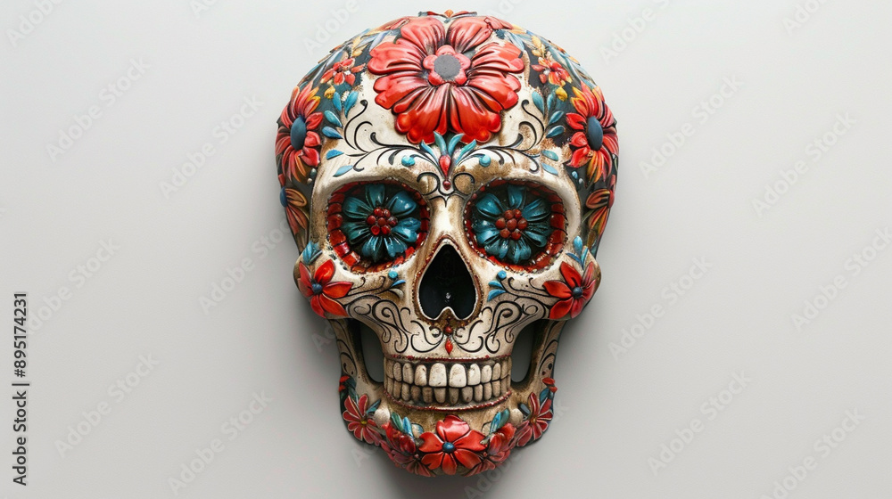 Festive Dia De Muertos Skull on empty background Festive Dia De Muertos Skull on empty background