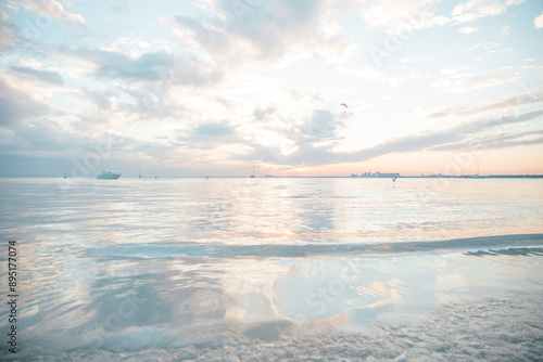 sunset over the glassy sea