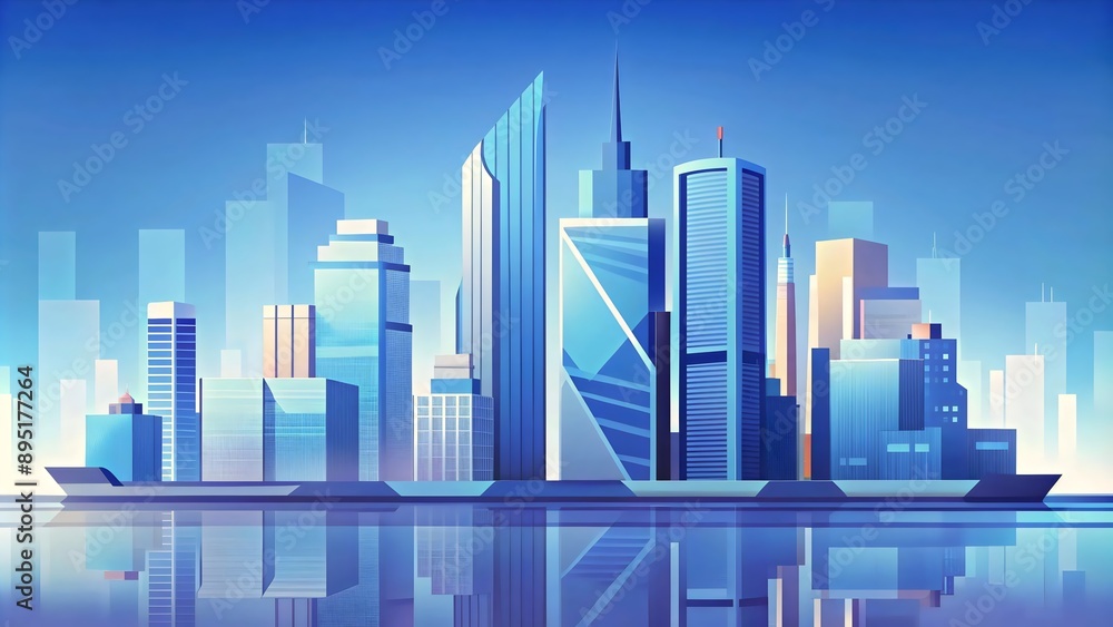 Fototapeta premium Modern Cityscape Urban Architecture Reflections Skyscrapers Skyline Design Innovation