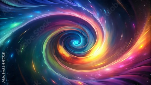 Colorful Swirling Galaxy Cosmic Formation with Light Trails