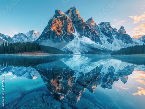 A mountain landscape at sun...