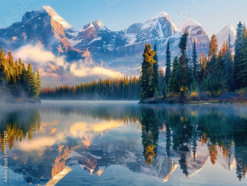 A mountain landscape at sun...