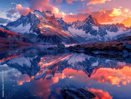 A mountain landscape at sun...