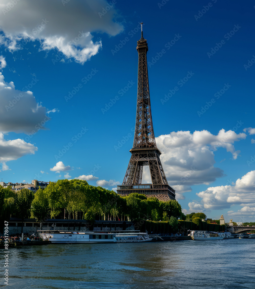 Fototapeta premium Eiffel Tower Paris on the blue sky,