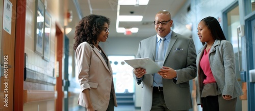 High school principal using digital tablet during a meeting