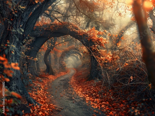 A forest path covered in au...