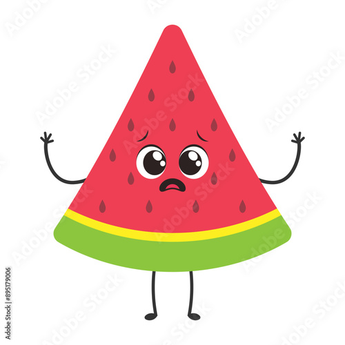 Worried Watermelon Slice Flat Vector