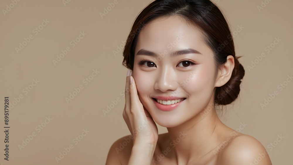Beauty portrait of a model Japanese woman with beautiful white skin through skin care Beauty portrait of a model Japanese woman with beautiful white skin through skin care