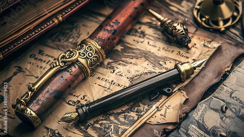 Victorian Punk Pen Ornate Handle Mockup ,empty space