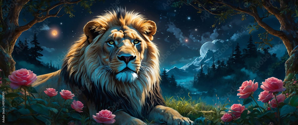 Lion in Water, Wild Majestic Animal, Big Cat with Mane Lion in Water, Wild Majestic Animal, Big Cat with Mane