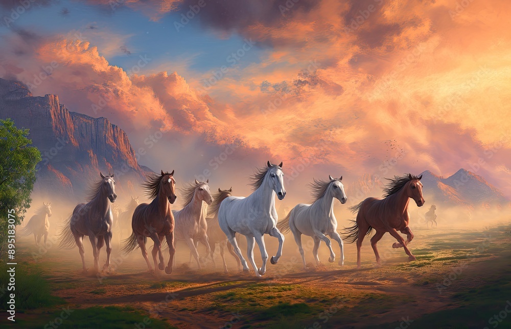 Fototapeta premium horses on sunset