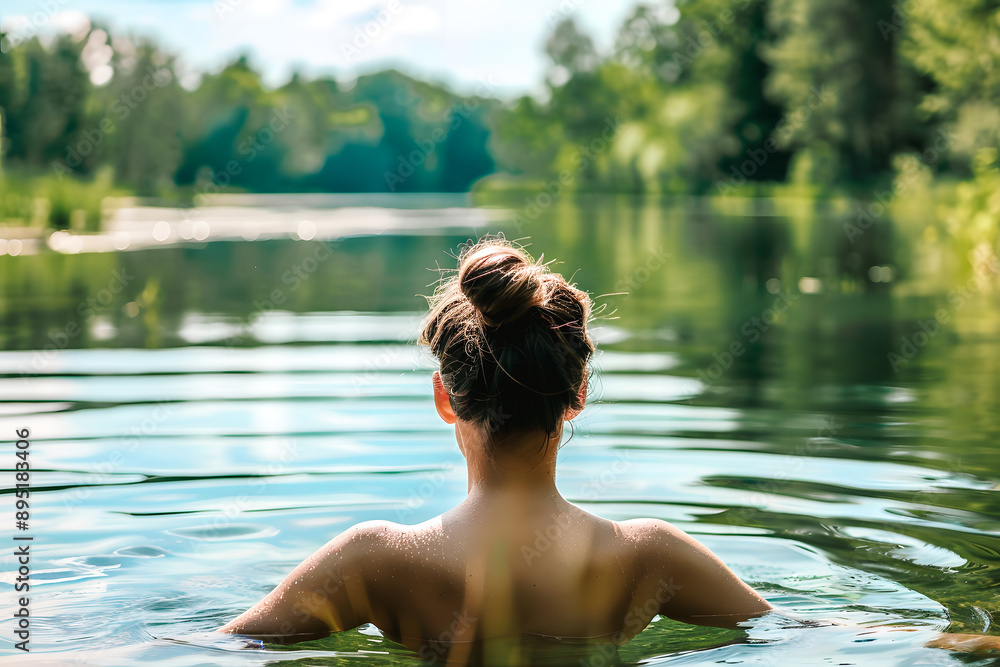 Fototapeta premium Femme se baignant dans le lac