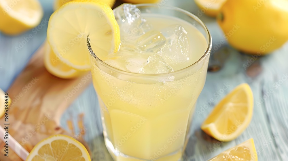 Glass of Lemonade With Ice and Lemon Slices Glass of Lemonade With Ice and Lemon Slices