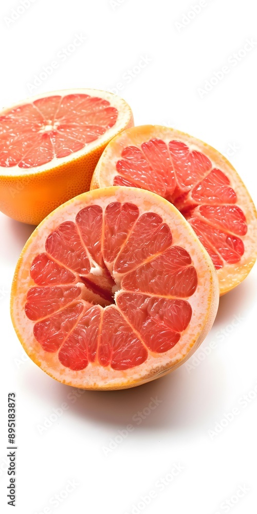 Close Up of Three Halved Pink Grapefruit Close Up of Three Halved Pink Grapefruit
