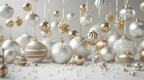 Christmas white background with ornaments and balls - 3D model