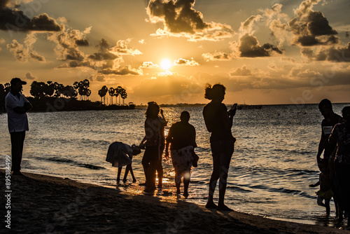 A Family at Port of Jambukola (Dambakola Patuna) Beach, Jaffna, Sri Lanka.