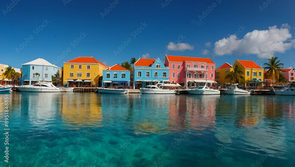 Obraz premium Oranjestad the capital of Aruba colorful