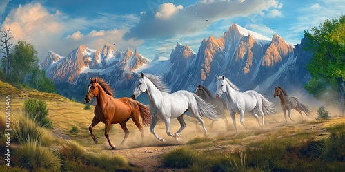 Wallpaper Mural horses in the mountains Torontodigital.ca