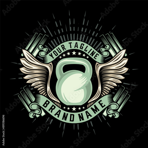 crossfit logo design. chains, Kettlebell, barbell elements, is perfect for fitness or gym sports.