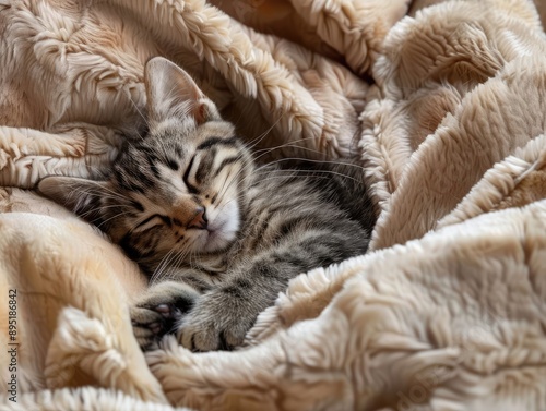 cat sleeping on a bed