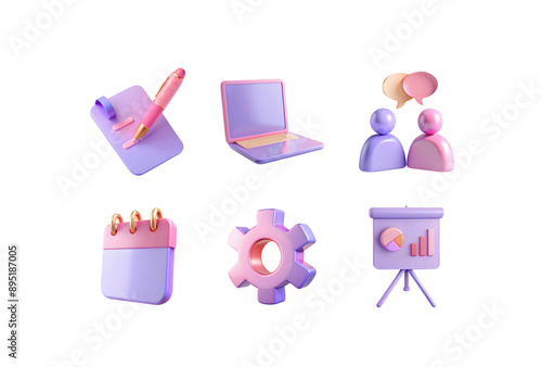 Business 3D Icon Purple color part 1