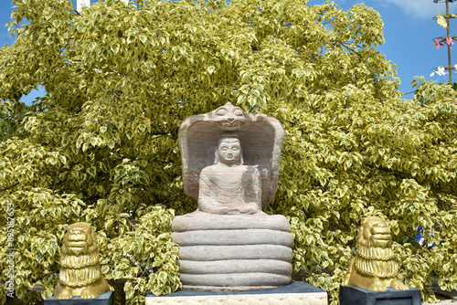 Tableau sur toile White Bodhi Tree with Statue of Lord Buddha at Nagadeepa Purana Vihara (Nagadeepa Rajamaha Viharaya), Nainativu (Nagadeepaya), Jaffna, Sri Lanka