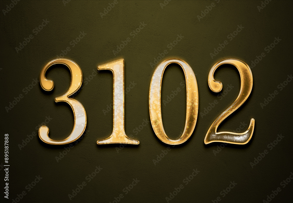 Old gold effect of 3102 number with 3D glossy style Mockup. Old gold effect of 3102 number with 3D glossy style Mockup.