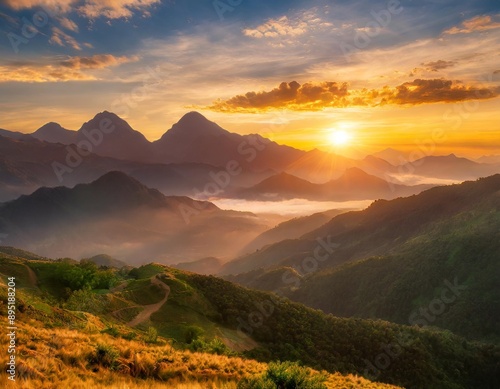 Beautiful mountains landscape at sunrise