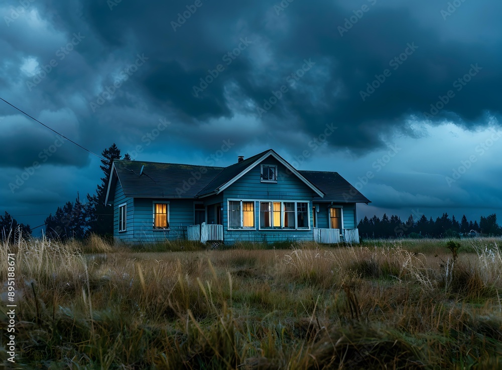 Blue House Under a Dramatic Sky Blue House Under a Dramatic Sky