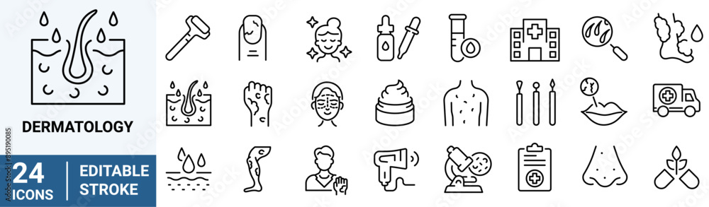 Dermatology web line icons. Skin allergy. Atopic, itchy, Dry skin, Rash ...