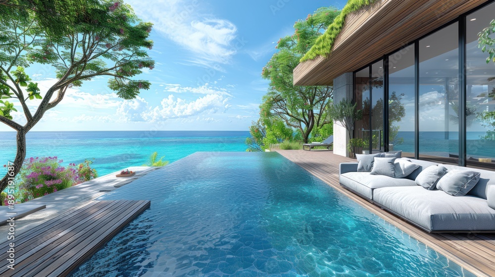 Fototapeta premium Luxury Villa with Infinity Pool and Ocean View