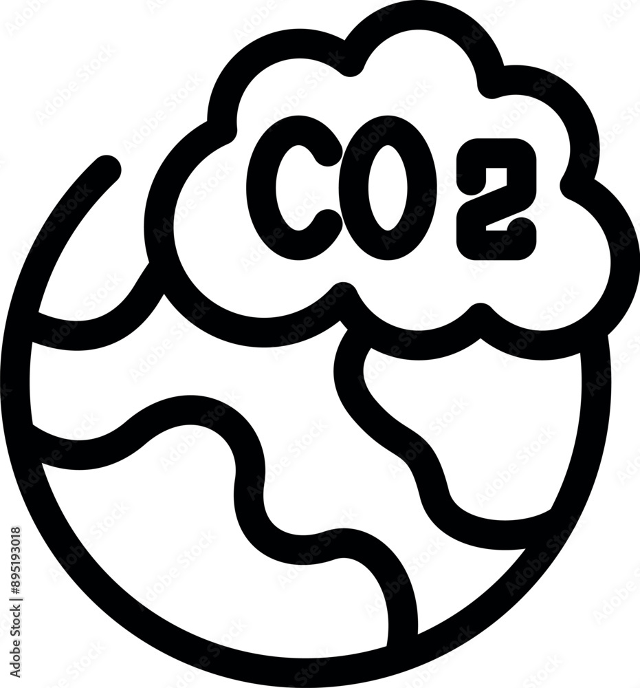 Line art icon of planet earth being covered by a cloud of co2 emissions Line art icon of planet earth being covered by a cloud of co2 emissions