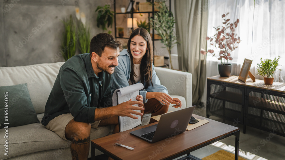 couple work from home on laptop and have video call consultation couple work from home on laptop and have video call consultation