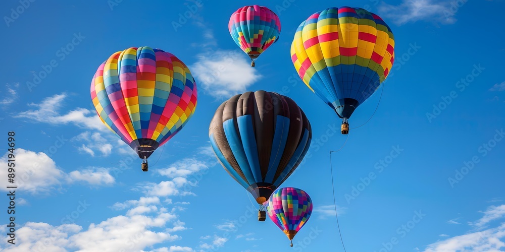 Naklejka premium Colorful Hot Air Balloons Floating in Blue Sky
