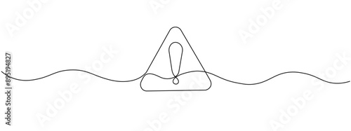 A danger sign drawn in one continuous line. Attention sign, stop warning, in a simple linear style. Vector editable illustration