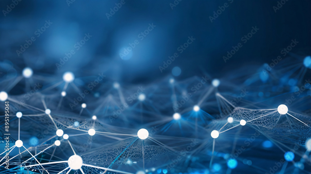 Obraz premium Abstract connected dots on bright blue background. Technology concept