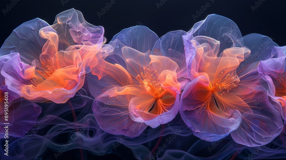 The colorful glowing flowers in digital art have a mesmerizing effect, pleasing viewers with their beauty The colorful glowing flowers in digital art have a mesmerizing effect, pleasing viewers with their beauty