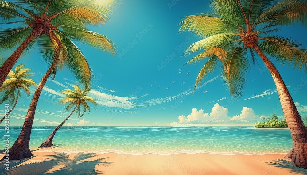 Beautiful beach sand and palm trees Beautiful beach sand and palm trees