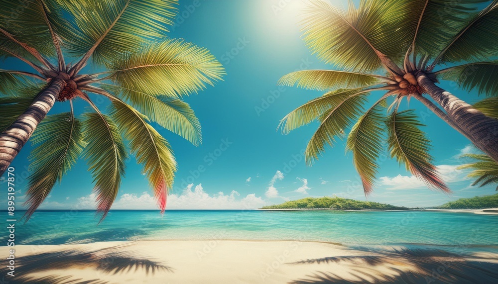 Fototapeta premium Beautiful beach sand and palm trees